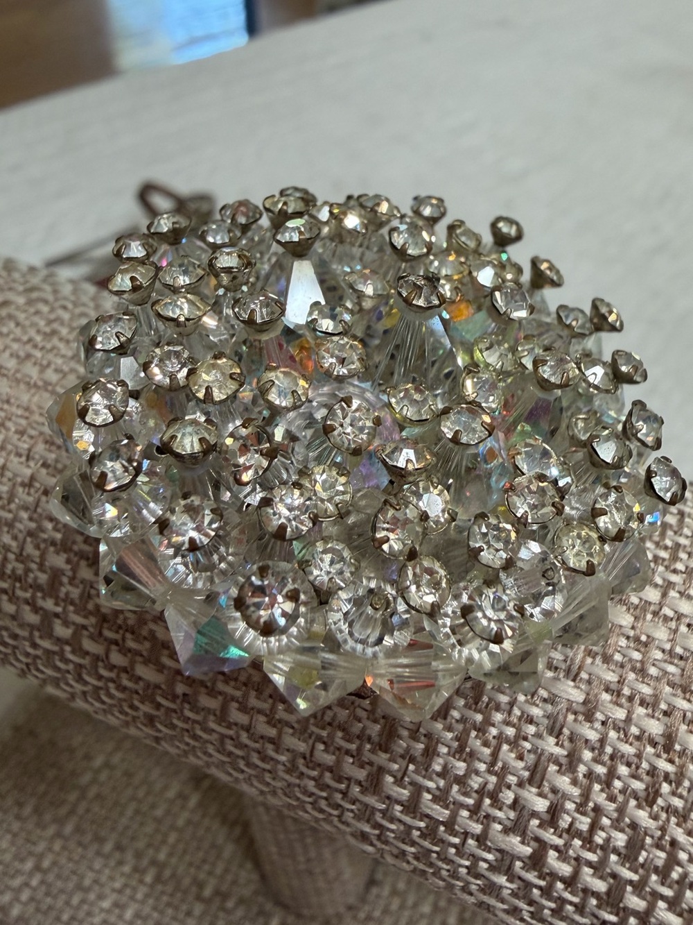 Vintage Aurora Borealis Sparkling Crystal Cluster Brooch - Clear Iridescent